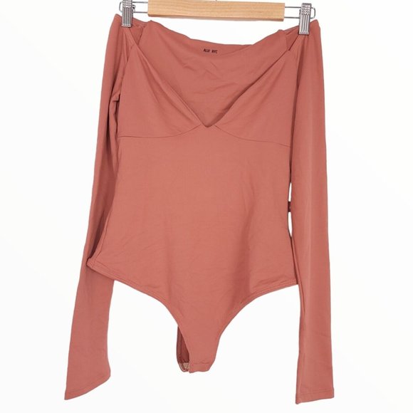 ALIX NYC Jansen V-Neck Long Sleeve Thong Bodysuit in Clay Women's Size Small - Picture 4 of 8
